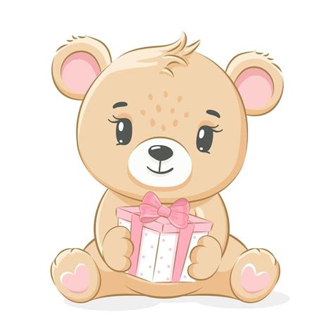 Premium Vector A Cute Teddy Bear Girl Is Sitting And Holding A T Vector Illustration Of A