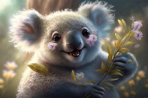 Premium Photo | Cute little fluffy cartoon koala smiling