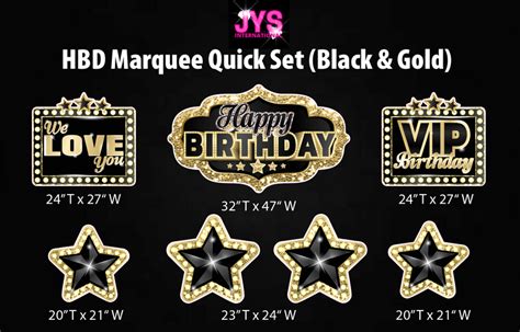 Marquee Happy Birthday Quick Set Black And Gold Yard Card Signs By Jys