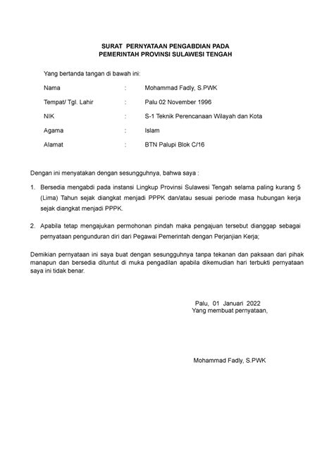 Surat Pernyataan Pengabdian Surat Pernyataan Pengabdian Pada
