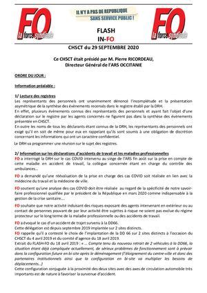 Calaméo ARS OCCITANIE FLASH FORCE OUVRIERE CHSCT du 29 SEPTEMBRE 2020