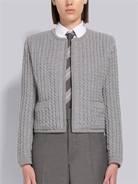 Baby Cable Merino Crew Neck Cardigan Jacket Thom Browne