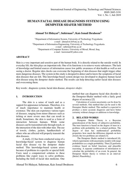 PDF Human Facial Disease Diagnosis System Using Dempster Shafer Method