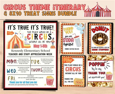 Circus Theme Teachers Staff Itinerary For Teacher Appreciation Week