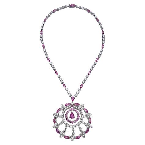 Graff White Gold Diamond And Pink Sapphire Large Snowflake Necklace For