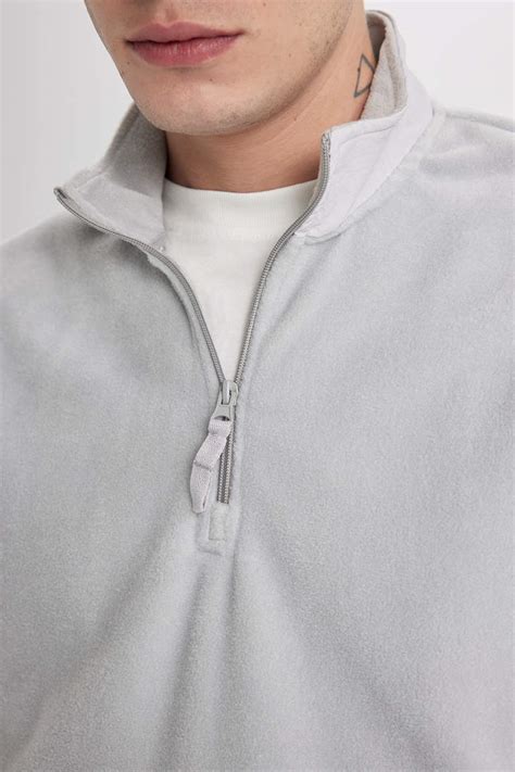 Gri Erkek Regular Fit Dik Yaka Polar Sweatshirt Defacto