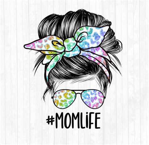 Rainbow Glitter Leopard Mom Life Messy Bun Hair Sublimation Etsy