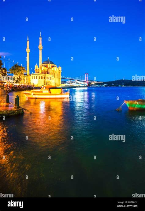 Night View Of Ortakoy Mosque In Istanbul Stock Photo Alamy