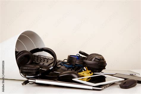 Recycling Bin And Old Computers Phones Tablets Cords And Electronic Devices Planned