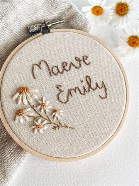 Custom Name Floral Embroidery Hoop Modern Embroidery Hoop Etsy UK