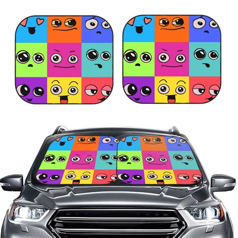 Kdxio Doodle Faces Emotions Print Piece Sun Shade Front Windshield