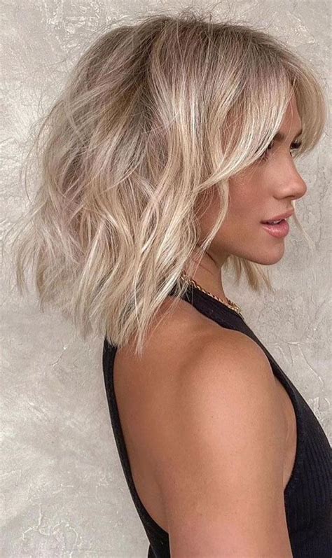 Cute Summer Hair Color Ideas 2021 Vanilla Blonde Bob With Curtain