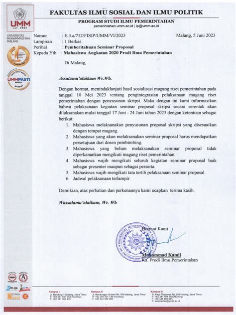 Surat Pemberitahuan Sempro Untuk Mahasiswa Stempel Pdf