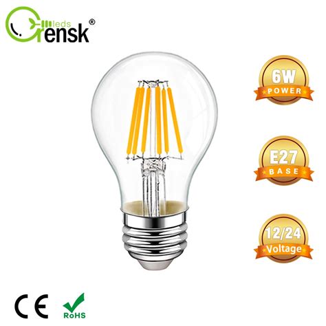 Grensk DC 12V 24V Led Lamp A19 A60 Filament Bulb Low Voltage 6 Watt