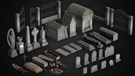 3d Model Cemetery Pbr Pack Vr Ar Low Poly Cgtrader