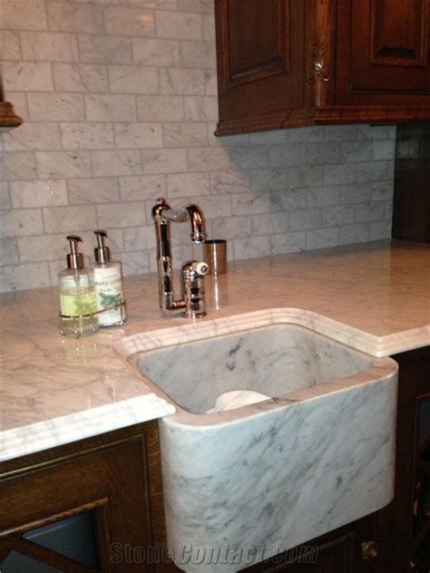 Calacatta Gold Marble Kitchen Countertop With Solid Sink White Marble