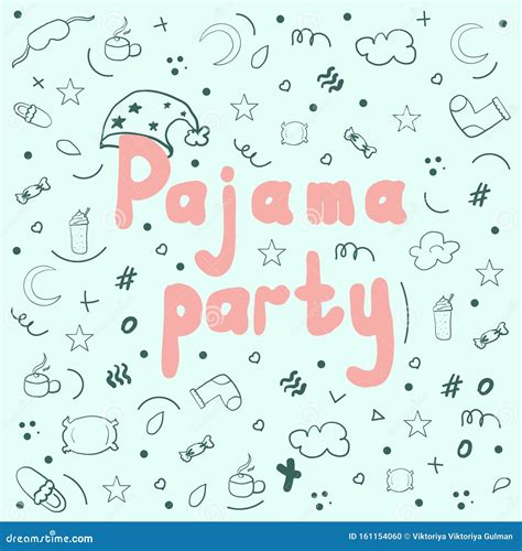 Pajama Party Pink Hand Drawn Text With Pattern Stock Vector