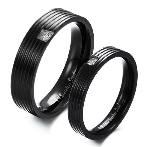 Personalized Pure Black Titanium Steel Couple Rings Evermarker