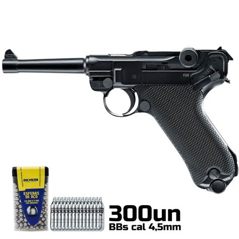 Kit Completo Pistola Co2 Luger P08 Full Metal Blowback