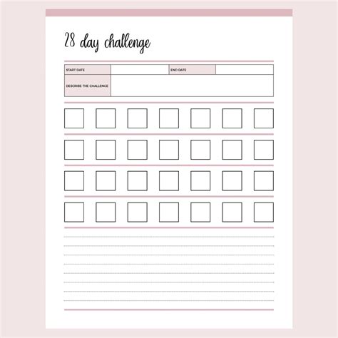 Printable 4 Week 28 Day Challenge Instant Download Pdf 8 Colors