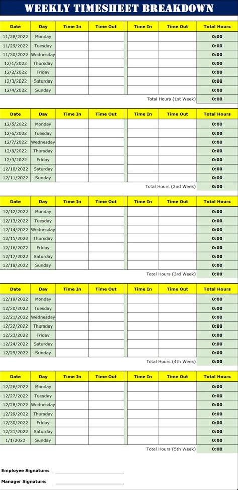 Best 5 Timesheet Templates - Excel Word Template