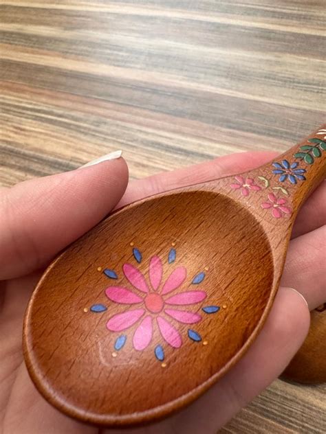 Folk Flower Wooden Measuring Spoons Set Of 4 Natural Life