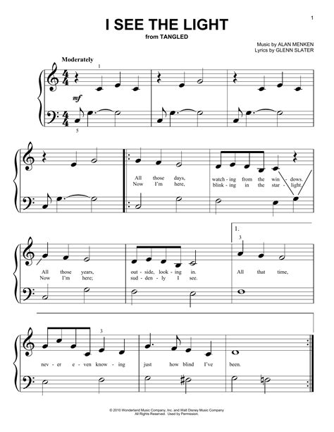 I See The Light From Tangled By Alan Menken Sheet Music For Big Note