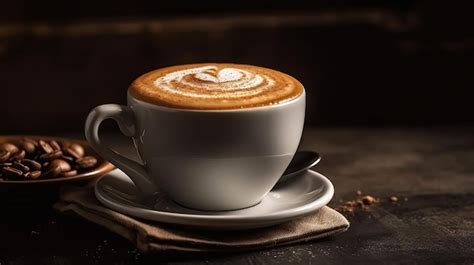 Cups Cappuccino On A Wooden Surface Background Generative AI Premium