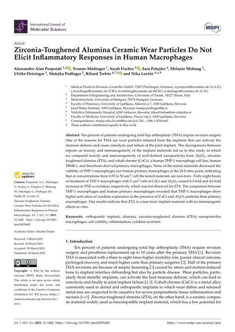 Pdf Zirconia Toughened Alumina Ceramic Wear Particles Do Not Elicit Inflammatory Responses In