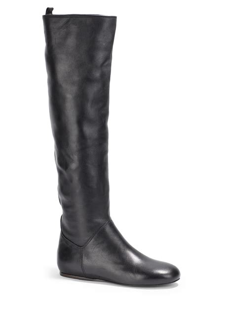 Roberto Cavalli Flat Leather Tall Boots In Black Lyst