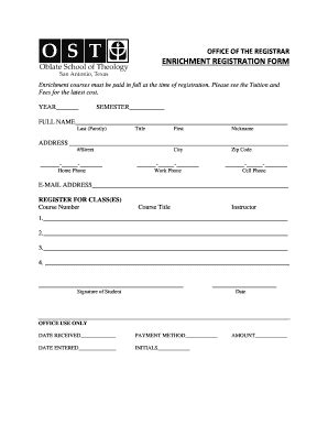 Fillable Online Ost Office Of The Registrar Enrichment Registration