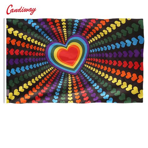 Rainbow Love Heart Flag 3x5 Feet 150x90cm Home Decor Banner Polyester