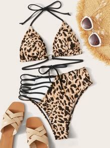 SHEIN Swim Vcay Leopard Halter High Waisted Bikini Swimsuit SHEIN USA