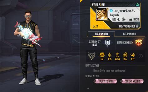 Aditech S Free Fire Max Id Stats Rank K D Ratio And Monthly Income