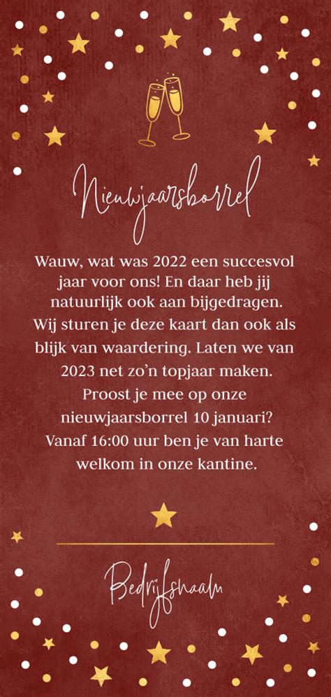 Nieuwjaarsborrel Uitnodiging Rood Goudlook Confetti