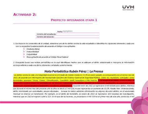 U1 Proyecto Integrador E1 EPD ACTIVIDAD 2 PROYECTO INTEGRADOR ETAPA