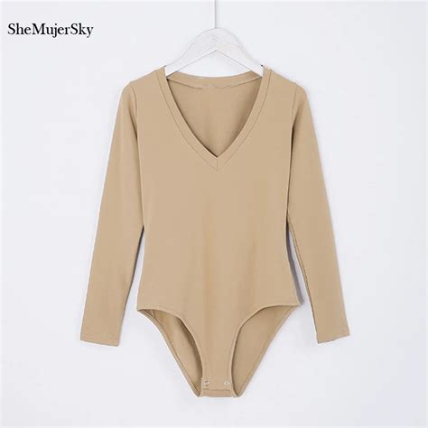 Shemujersky V Neck Bodysuit Women Bodysuits Long Sleeve For Women