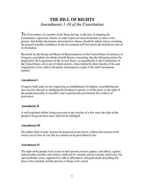 THE BILL OF RIGHTS Amendments 1-10 of the Constitution | Exams Law ...