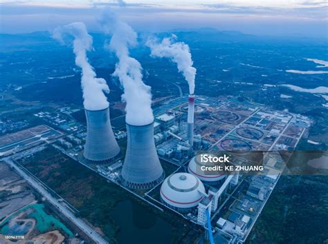 Aerial Photography Of Cooling Towers In Thermal Power Plants Stock