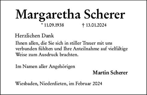 Traueranzeigen Von Margaretha Scherer Vrm Trauer De