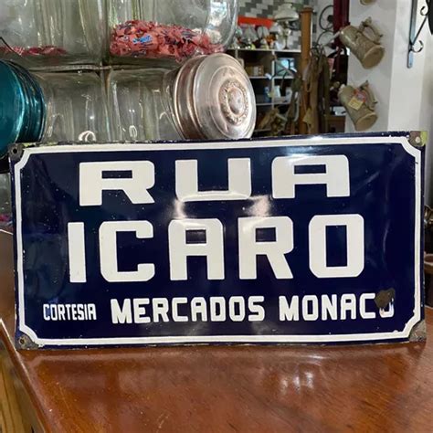 Placa De Rua Esmaltada Antiga Rua Ícaro Cód 3656