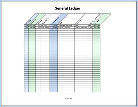 √ Free Printable General Ledger Template