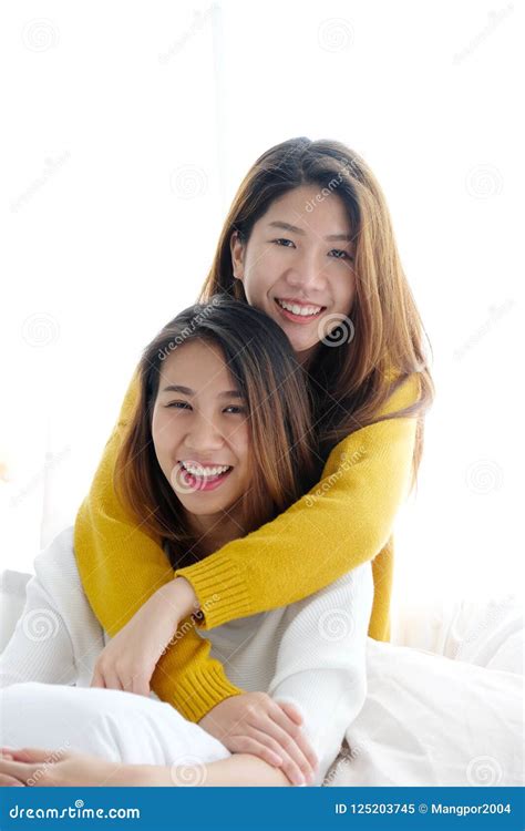 Lgbt Young Cute Asian Women Lesbian Couple Happy Moment Homosexual Lesbian Couple Lifestyle