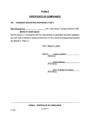 Fillable Online FORM 6 BCERTIFICATEb OF COMPLIANCE Fax Email Print