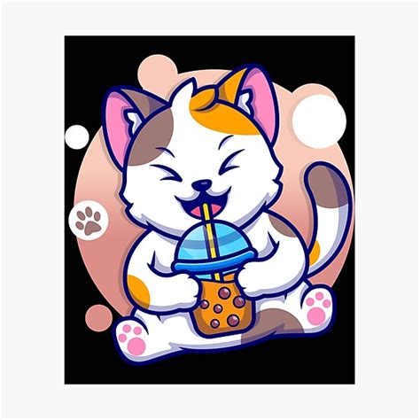 Cat Boba Tea Bubble Tea Anime Kawaii Neko Photographic Print For