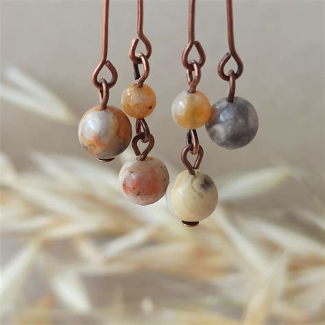 Crazy Lace Agate Earrings Semi Precious Stone And Copper Wire Earrings