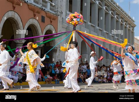 Traditional Mexican Folk Dancing Display With Maypole Merida Yucatan