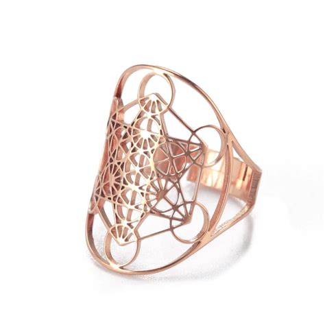 Bague cube Métatron réglable or rose