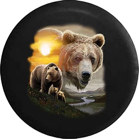 Spare Tire Cover Brown Grizzly Bear Universal Fit Black Automotive