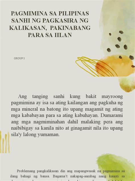 Pagmimina Sa Pilipinas Sanhi NG Pagkasira NG Kalikasan, Pakinabang para Sa Iilan | PDF